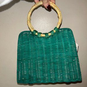Zara Green Straw Wicker Top Handle Bag with detachable Gold Chain